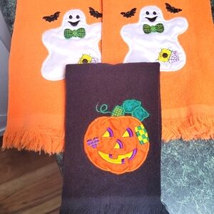 Halloween Ghost and Pumpkin Embroidered Hand Towel Set